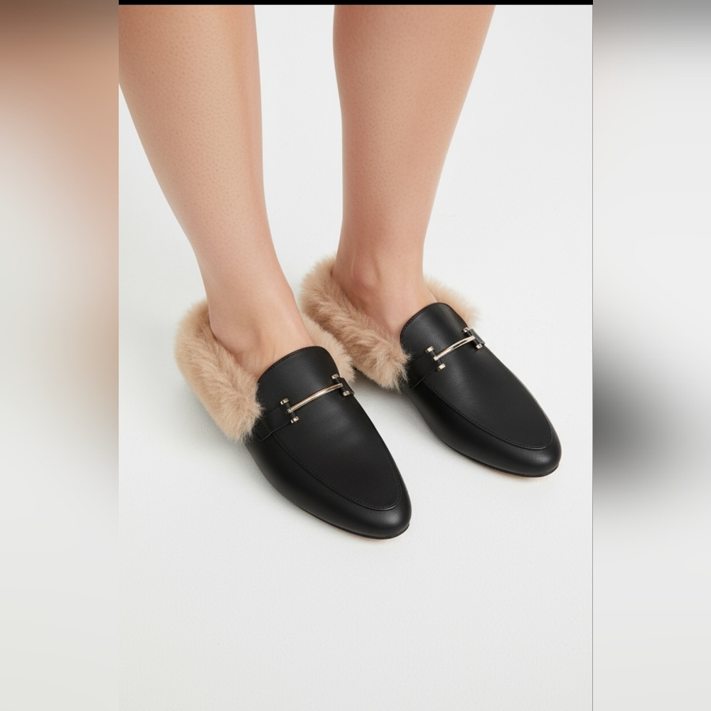 NWB Ashley Stewart Fur Lined Slip On Loafers Sz 12W